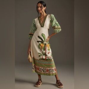 Farm Rio x Anthropologie Palm V-Neck Midi Dress